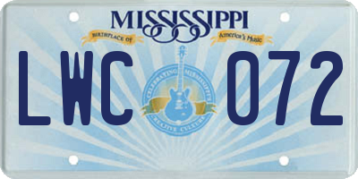 MS license plate LWC072