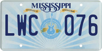 MS license plate LWC076