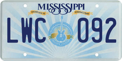 MS license plate LWC092