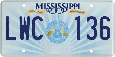 MS license plate LWC136