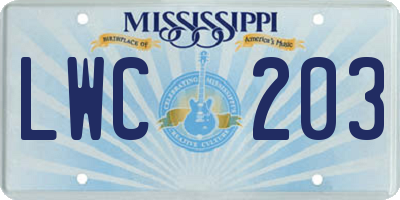 MS license plate LWC203