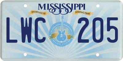 MS license plate LWC205