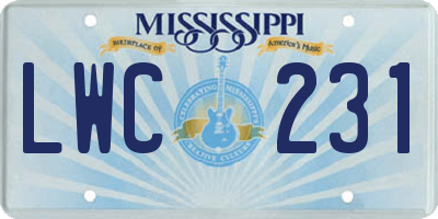 MS license plate LWC231