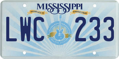 MS license plate LWC233