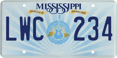 MS license plate LWC234