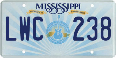 MS license plate LWC238