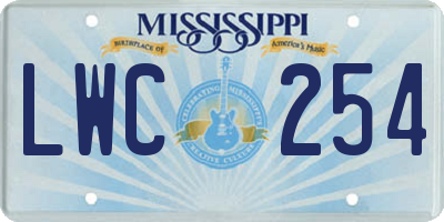 MS license plate LWC254