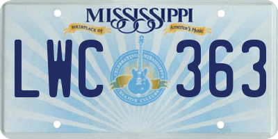 MS license plate LWC363