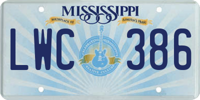 MS license plate LWC386