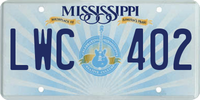 MS license plate LWC402
