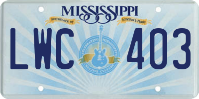 MS license plate LWC403