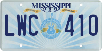 MS license plate LWC410