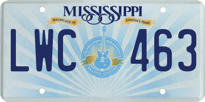 MS license plate LWC463