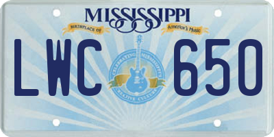 MS license plate LWC650