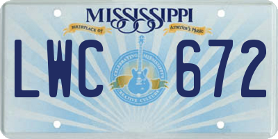 MS license plate LWC672