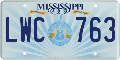 MS license plate LWC763