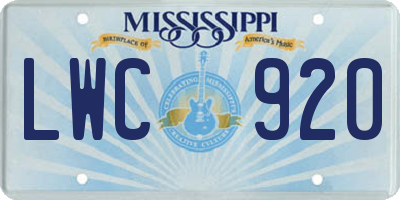 MS license plate LWC920