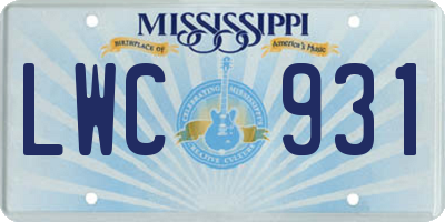 MS license plate LWC931