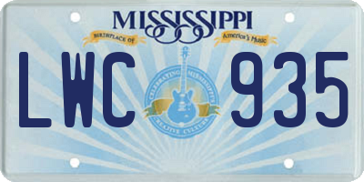 MS license plate LWC935
