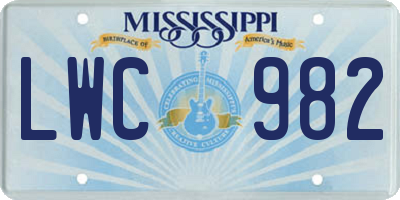MS license plate LWC982
