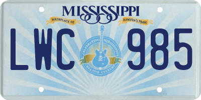 MS license plate LWC985