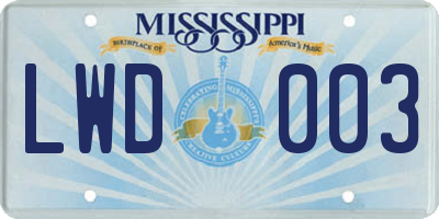 MS license plate LWD003