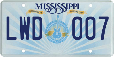 MS license plate LWD007