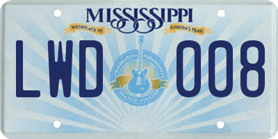 MS license plate LWD008