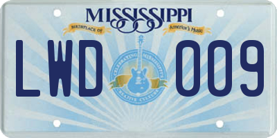 MS license plate LWD009