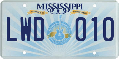 MS license plate LWD010