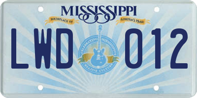 MS license plate LWD012
