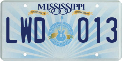 MS license plate LWD013