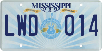MS license plate LWD014