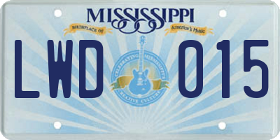 MS license plate LWD015