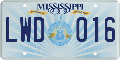 MS license plate LWD016