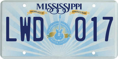 MS license plate LWD017