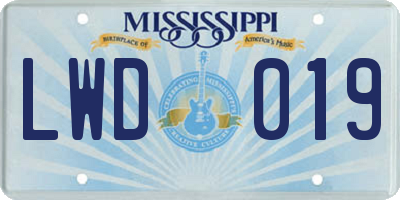 MS license plate LWD019