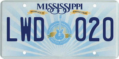 MS license plate LWD020