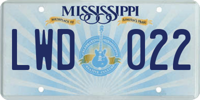 MS license plate LWD022