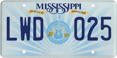 MS license plate LWD025