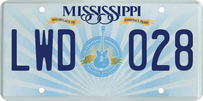 MS license plate LWD028