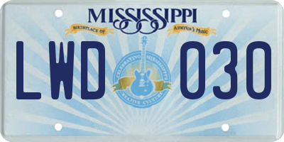 MS license plate LWD030