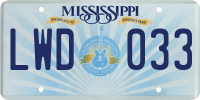 MS license plate LWD033