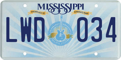 MS license plate LWD034