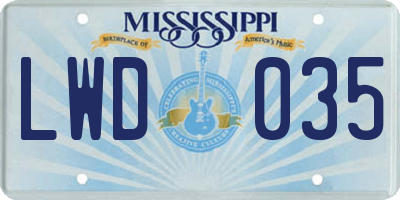 MS license plate LWD035