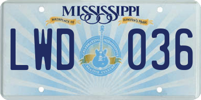 MS license plate LWD036