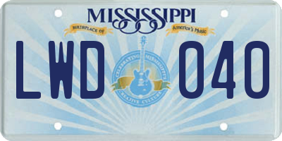 MS license plate LWD040