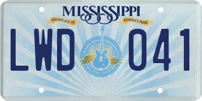 MS license plate LWD041
