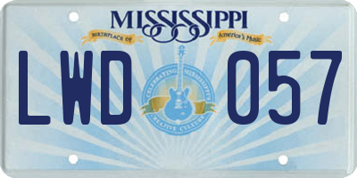 MS license plate LWD057