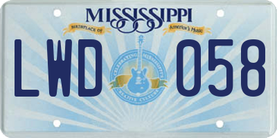 MS license plate LWD058